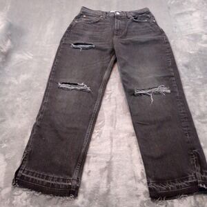 We The Free People Jeans Womens Size 27 Black Wide Leg Crop Distressed Cotton